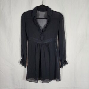 Sheer Black Mini Dress with Ruffle CollarEXPRESS SILK